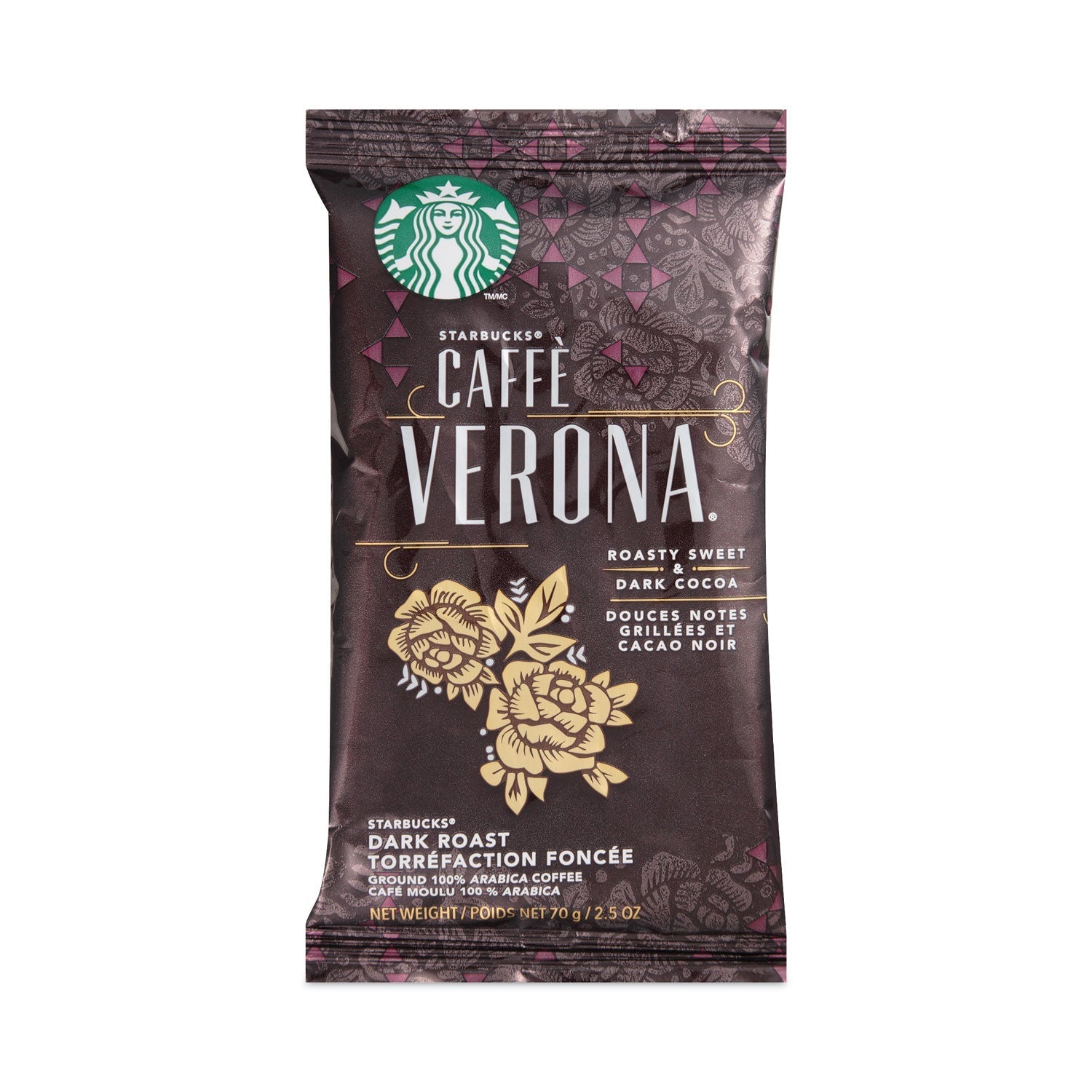 Starbucks Caffe Verona coffee fraction pack, 2.5 oz packets, 18-count box from 2xSavings, ready for brewing.
