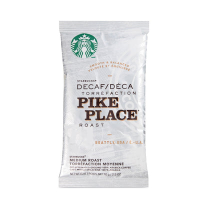 Starbucks Pike Place Decaf Coffee fraction pack, 2.7 oz packets, 72-pack carton by 2xSavings, ready for brewing.