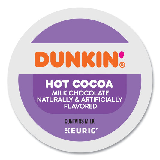 Box of 22 Dunkin Donuts Milk Chocolate Hot Cocoa K-Cup Pods by 2xSavings, featuring individually sealed coffee cups for hot chocolate.