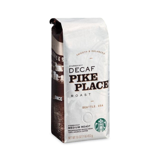 Decaffeinated Starbucks Pike Place Roast whole bean coffee 1 lb bag, 6-pack carton, 2xSavings brand