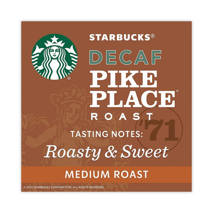 Starbucks Decaffeinated Pike Place Roast whole bean coffee in 1 lb bag, displayed in a 6-pack carton by 2xSavings.