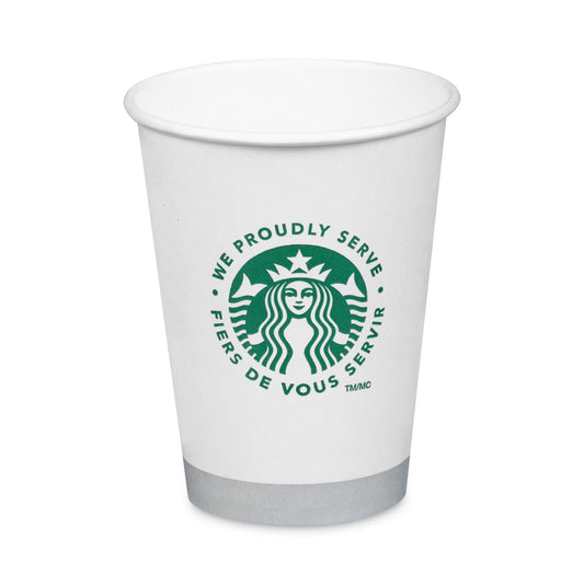 White Starbucks 12 oz hot drink paper cups with green logo, 1,000 count carton by 2xSavings.