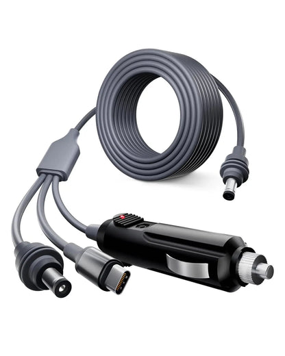 Starlink 3-in-1 cigarette lighter to DC 5521 power cable with Type C, pure copper, 18AWG, waterproof silicone ring for outdoor use.