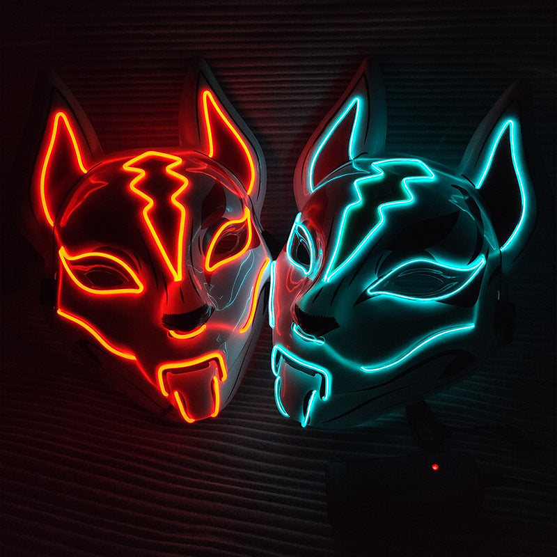 Glowing cat face mask for women, Demon Slayer-inspired cold light fox cosplay mask for masquerade or Halloween decor