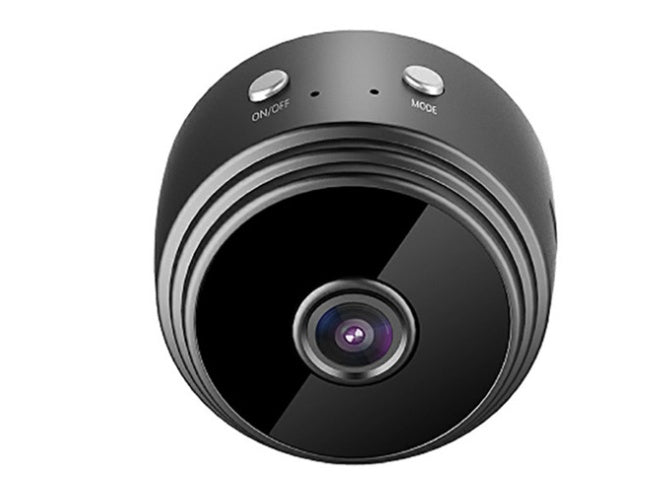 WiFi wireless network camera with HD motion detection and remote surveillance, compact black design
