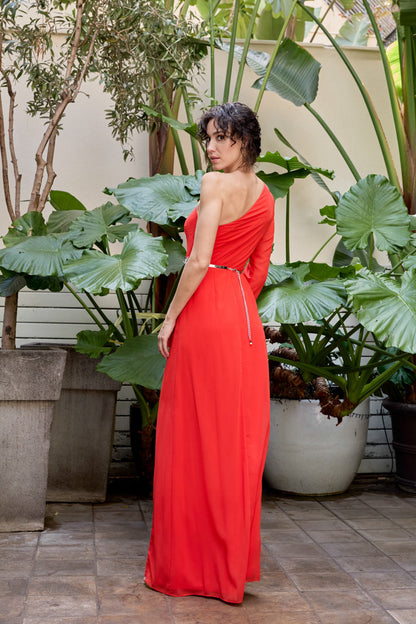 Ceylan Bcn Hydra long dress in lightweight fabric with flowing silhouette, featuring elegant design and subtle print.