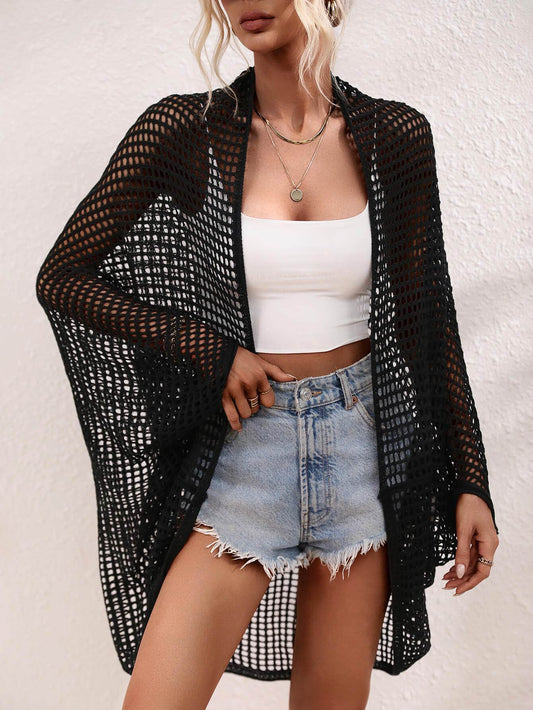Openwork open front longline cover up from Trendsi, lightweight and stylish with intricate open-knit design, perfect for layering.