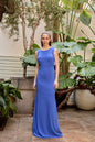 Ceylan Bcn IRIS long dress in flowing fabric with elegant design, shown in a full-length view on a model.