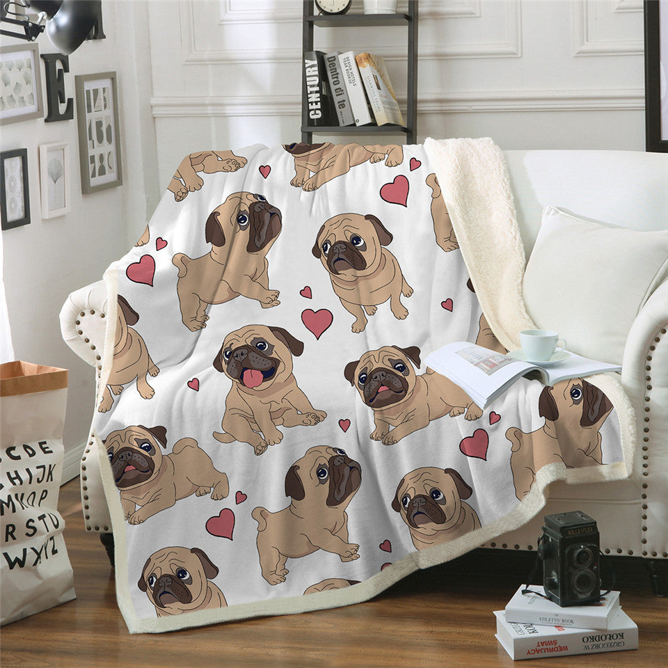 Double-layer thick cotton fleece puppy series blanket for sofa or cozy home use