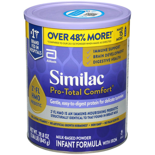 Similac Pro-Total Comfort baby formula with iron in a 845g container, designed for infant nutrition.