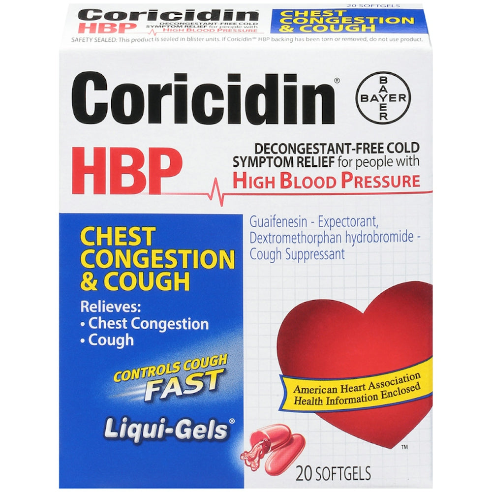 Coricidin HBP Chest Congestion & Cough, Liquid Gels, 20 ct (Decongestant-Free)