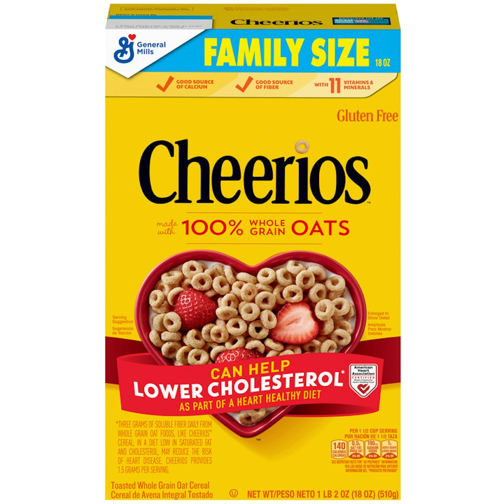 Cheerios Cereal, Toasted Whole Grain Oat, Family Size 18 Oz