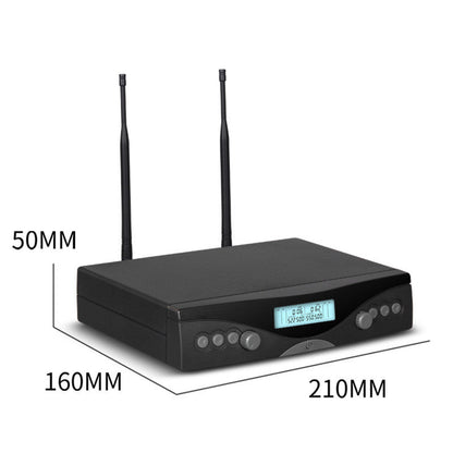 Two wireless professional microphones with support, black set displayed together