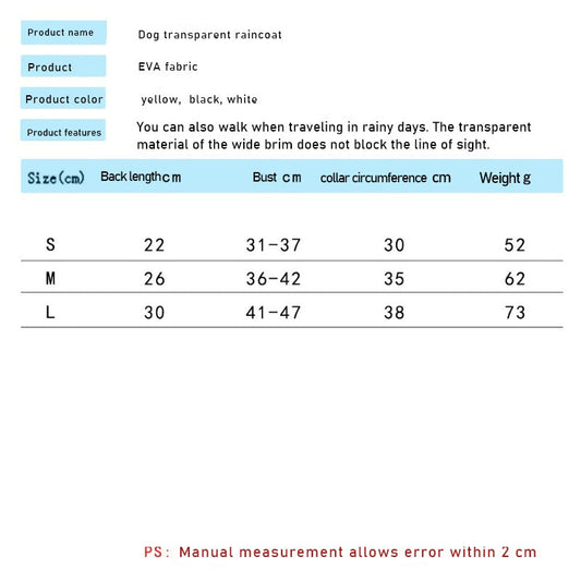 Clear hooded raincoat for small and medium dogs, lightweight waterproof breathable pet rain jacket for outdoor walks