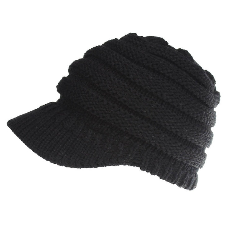 Women's ponytail beanie, soft knitted autumn winter hat with opening for ponytail in warm skullcap style
