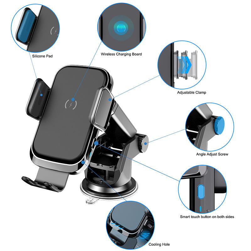 Wireless car charger by My Store mounted on a vehicle dashboard for convenient phone charging