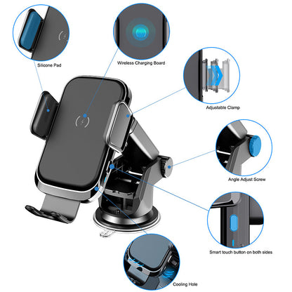 Wireless car charger by My Store mounted on a vehicle dashboard for convenient phone charging