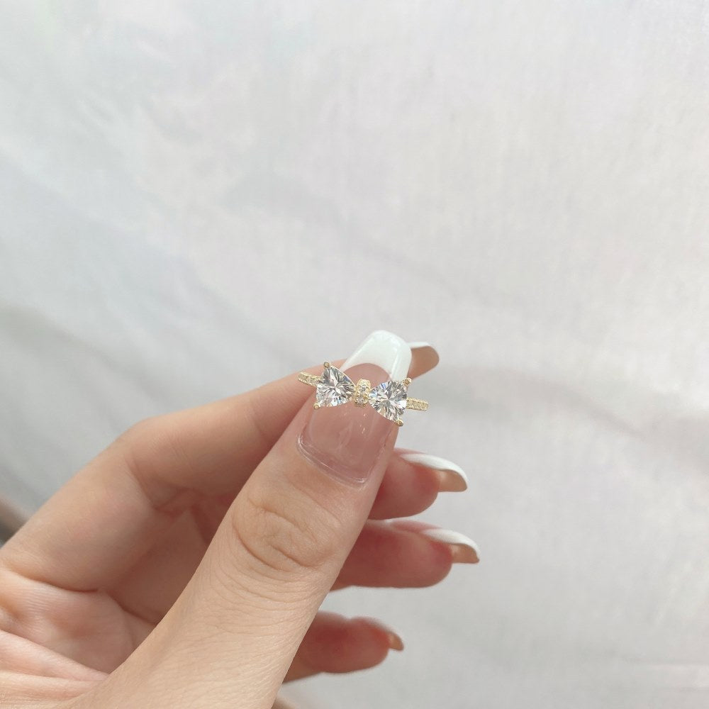 S925 sterling silver bow women's ring with a delicate polished bow design