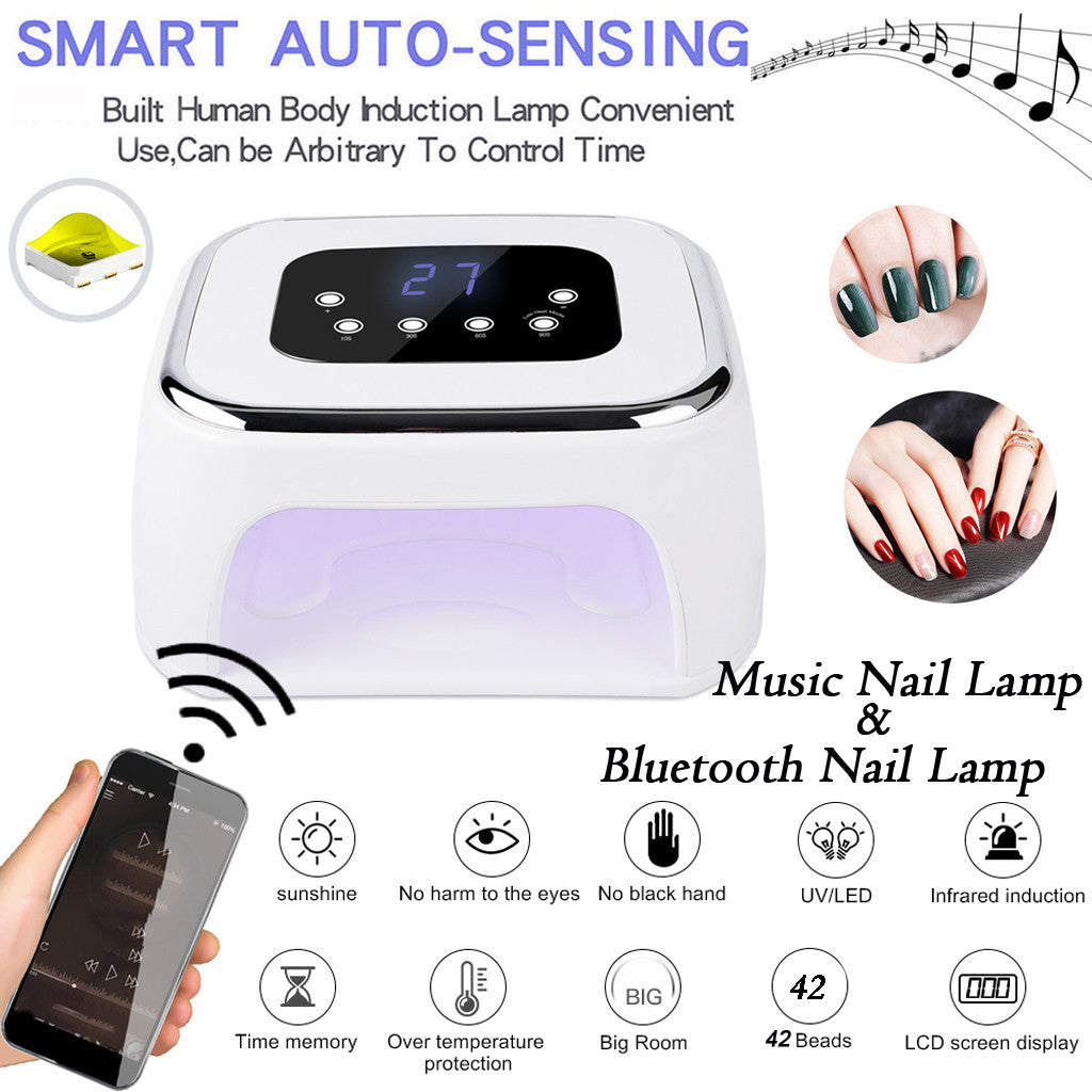 Bluetooth music nail phototherapy machine with compact white design and digital controls