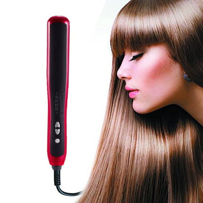 Red automatic adjustable temperature hair straightener with digital controls and sleek ergonomic design