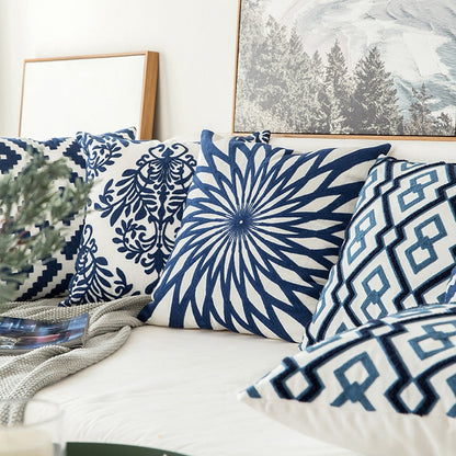Classical embroidered home pillow cover without core, decorative fabric design, front view