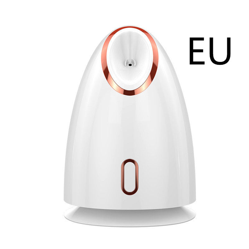 Nano thermal spray moisturizing face steamer in compact white design with water mist nozzle