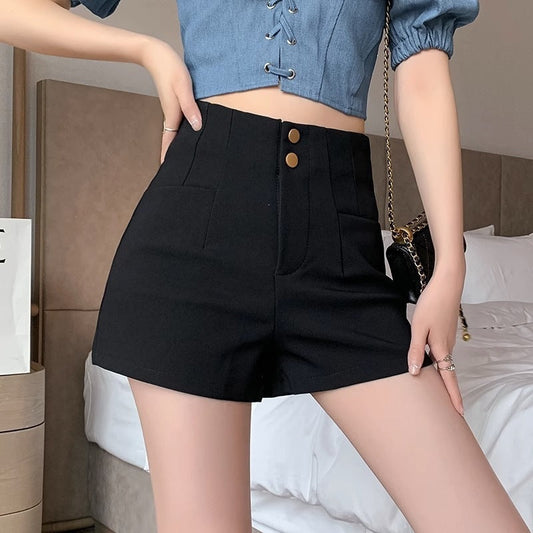 High-waisted straight-leg women's shorts in a classic style, displayed against a clean background