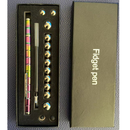 Black multifunctional magnet pen metal toy with magnetic decompression design, shown in detail