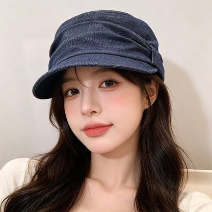 Old money style retro ruffled flat top bowler hat in artistic painter-inspired design
