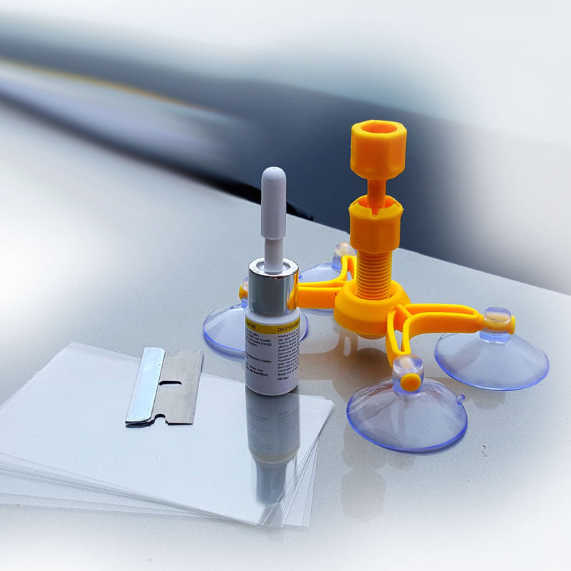 Repairing cracks reducing fluid glue tool set for precise crack repair applications