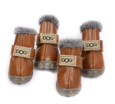 Dog thick snow boots, warm teddy autumn and winter shoes in a cozy brown design