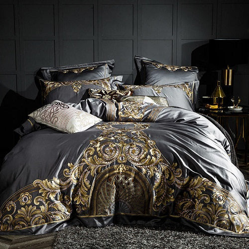 Embroidered Chinese cotton quilt cover bedding in a detailed floral design