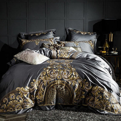 Embroidered Chinese cotton quilt cover bedding in a detailed floral design