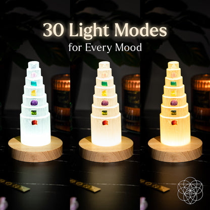 Conscious Items Stress Shield Lamp night light with 7 healing stones, showcasing adjustable light modes and calming design.