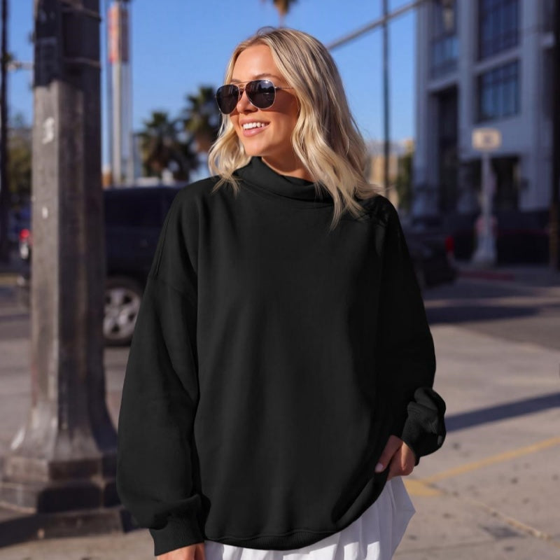 Solid-color half-high-neck casual loose hoodie by My Store
