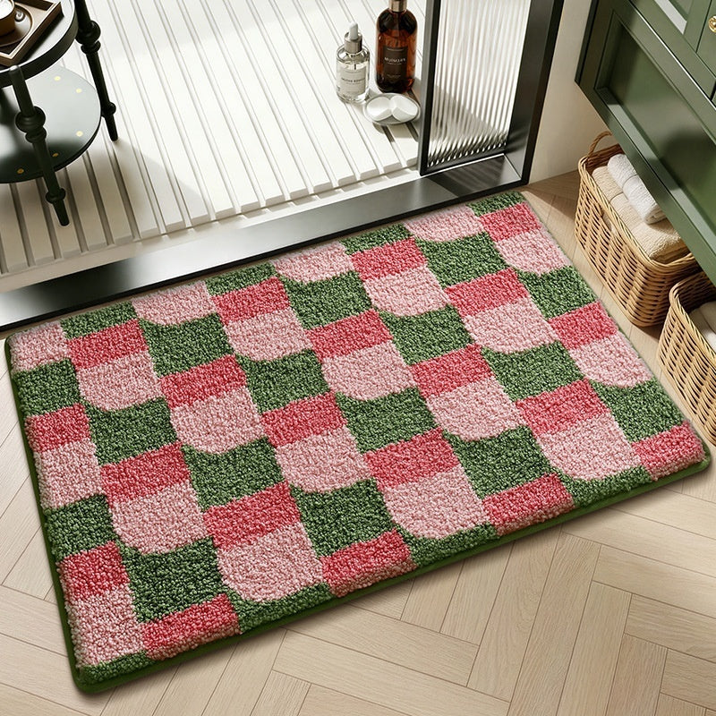 Water-absorbent non-slip geometric lattice floor mat with textured surface and neutral design