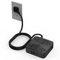 Black 30W USB C power strip with 4 outlets, 2 USB-C ports, 4 USB ports, surge protector, and 6-ft flat plug extension cord.
