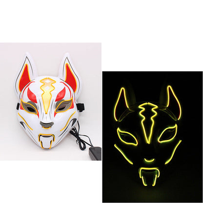 Glowing Demon Slayer cat face mask for women, cold light fox mask for masquerade cosplay and haunted house decor
