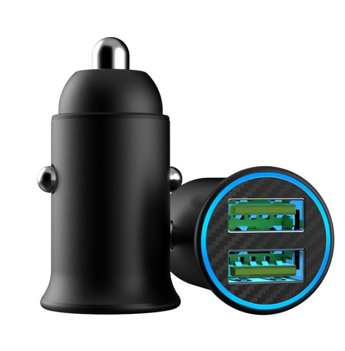 Mini car charger with QC3.0 fast charging port, compact black design