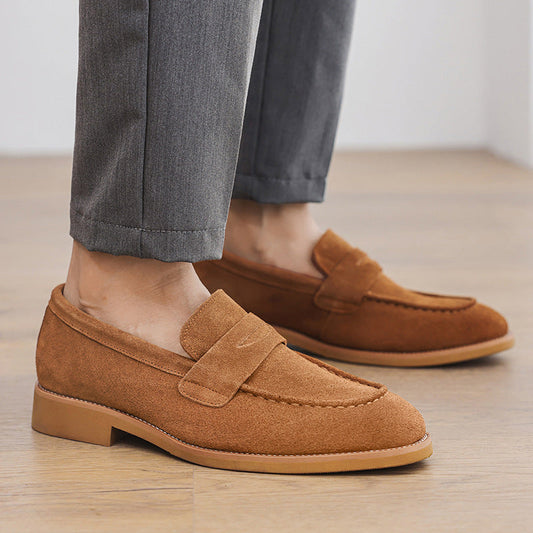 Formal business-casual leather men's slip-on loafers in a classic design