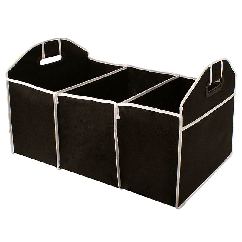 Black folding Oxford car storage box trunk bag with multi-use tool organizer compartments for vehicle back seat interior