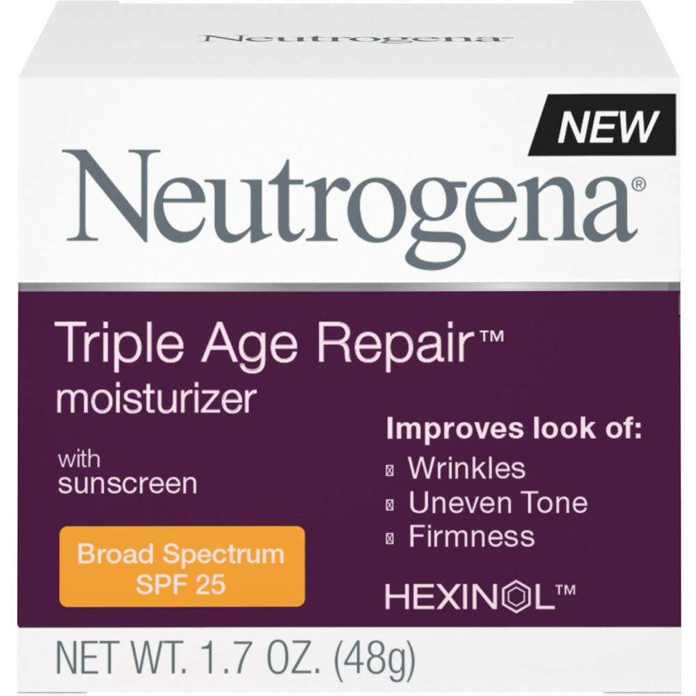 Neutrogena Triple Age Repair moisturizer with SPF 25, vitamin C, glycerin, and shea butter for face and neck.