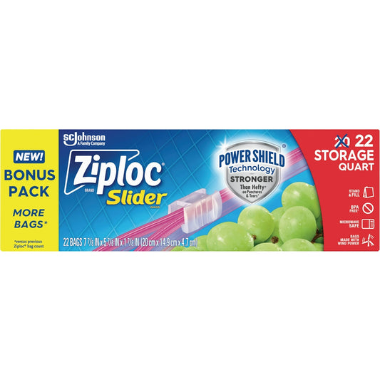 Ziploc Slider Bags, Storage, Quart, Bonus Pack