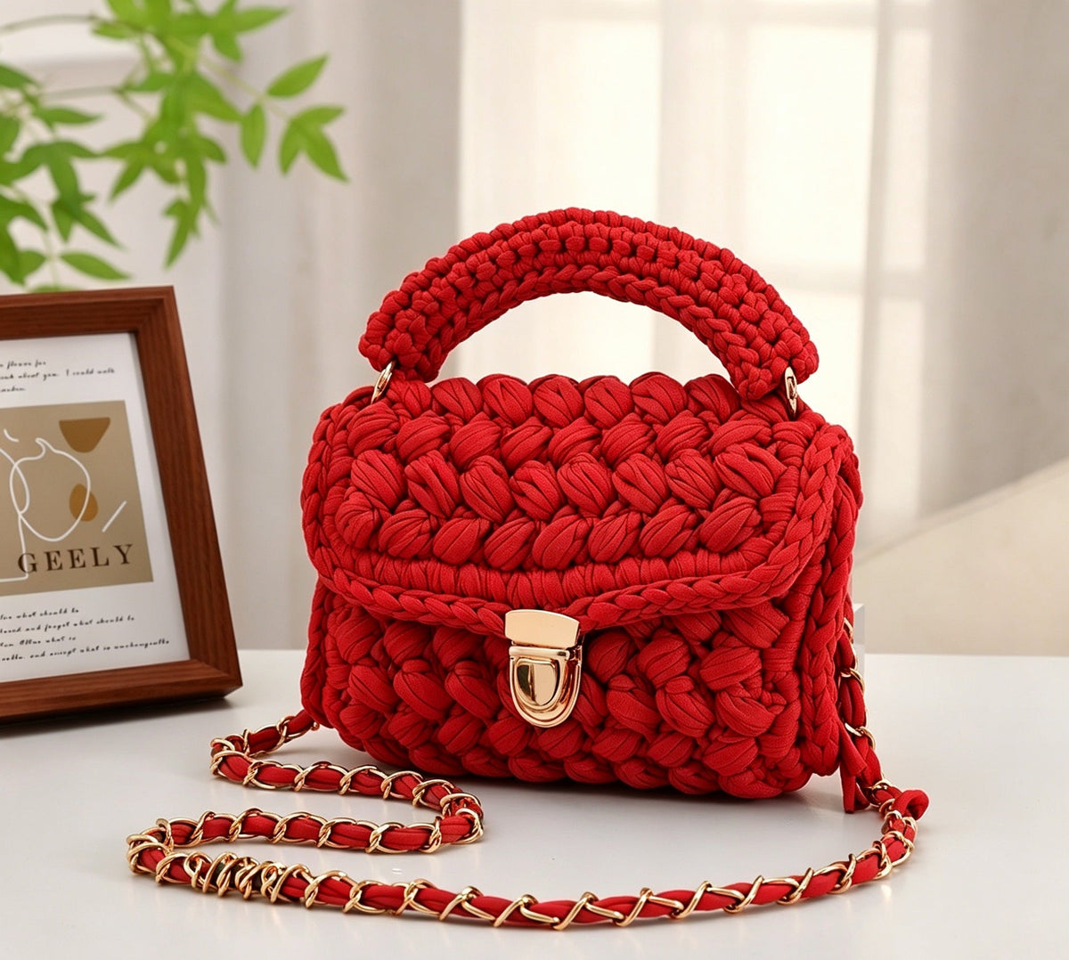 Handwoven women's minimalist tote bag in natural woven texture with sturdy handles