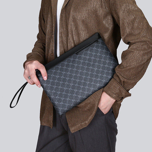 Men's black retro leather fashion bag with structured design and adjustable shoulder strap