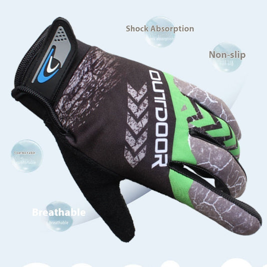 Men's full finger breathable sun protection outdoor riding gloves in black fabric with reinforced palms and adjustable wrist straps
