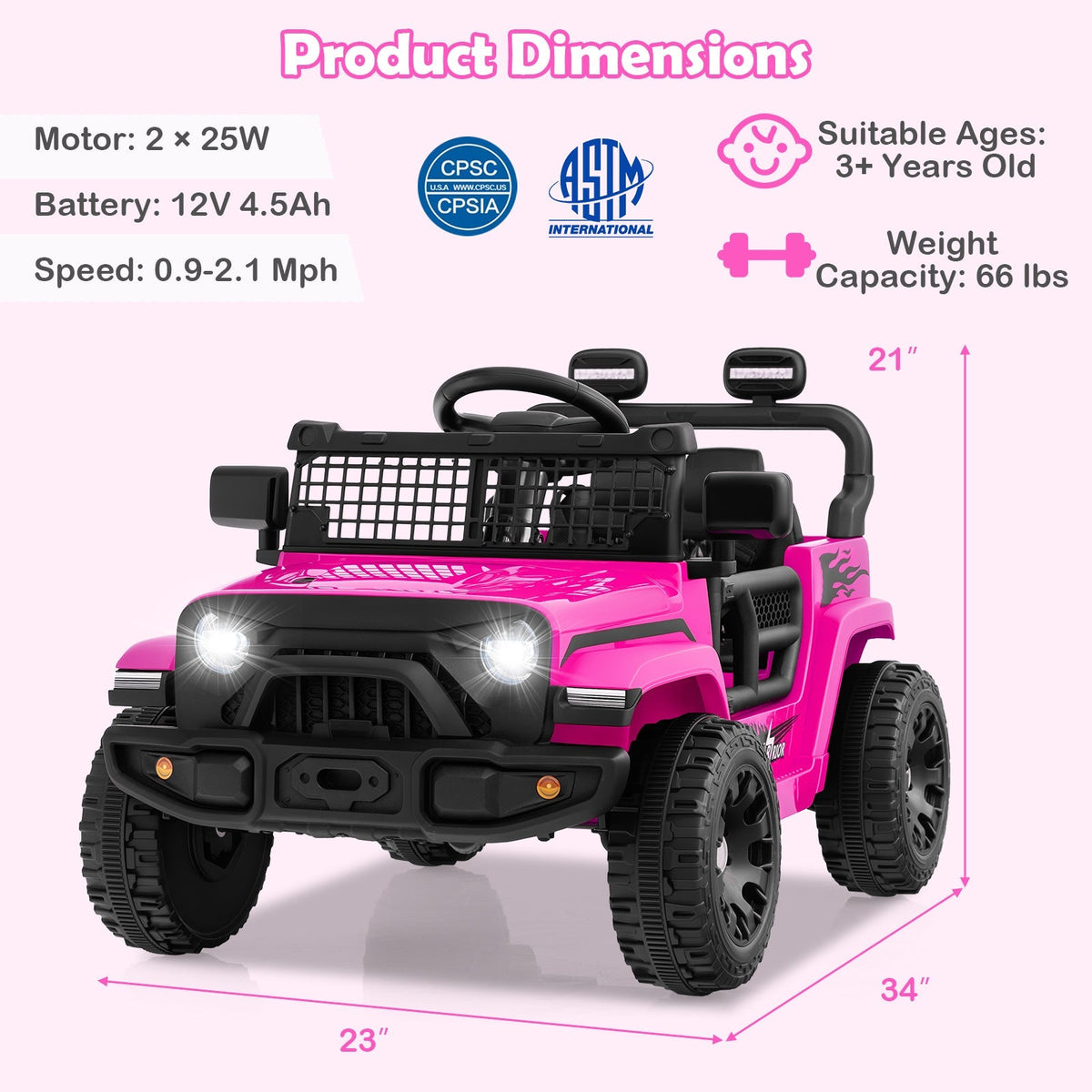 12V kids ride-on truck by GBruno Store showing a battery-powered electric vehicle with realistic truck design and bright colors.