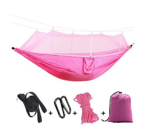 Army green outdoor parachute cloth hammock with mosquito net, portable camping aerial tent