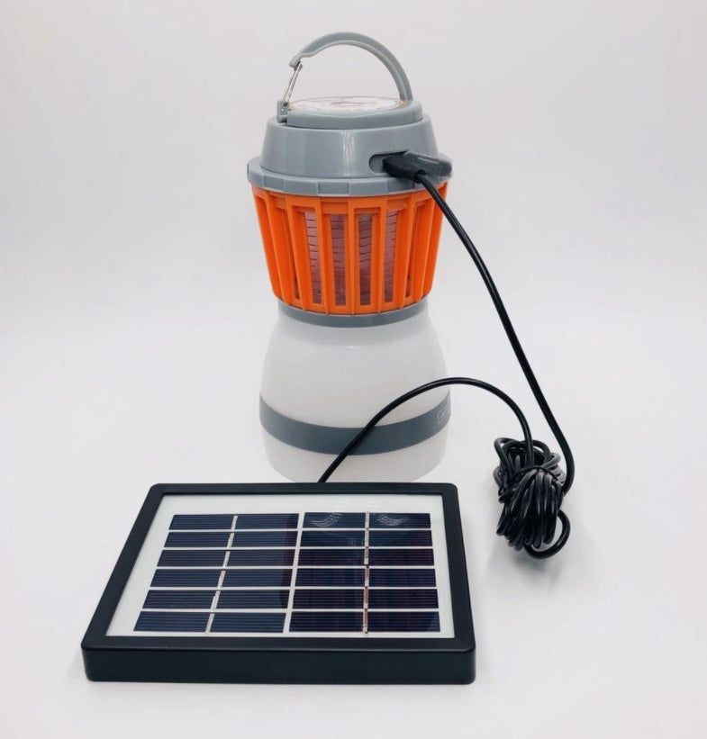 Solar mosquito lamp with compact black design and protective grille