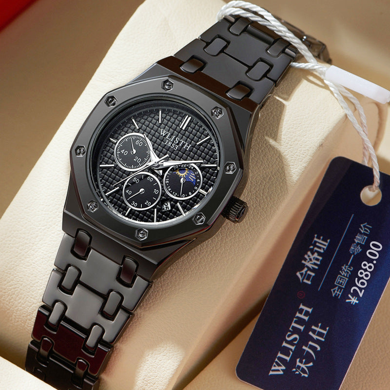 Women's luminous calendar watch with stainless steel strap by My Store